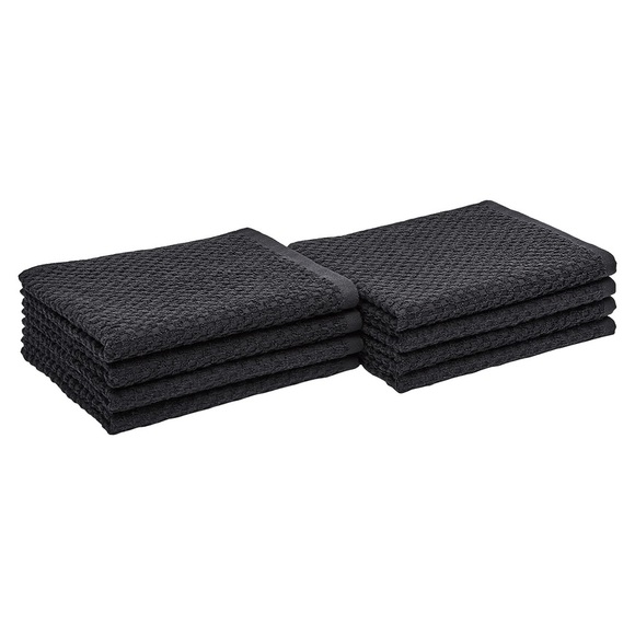 Amazon Basics 100% Cotton,Popcorn Texture Dish Towels, 28"L x 16"W, Black set 8 - Picture 1 of 5